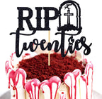 Rip Twenties Cake Topper, Death to My Twenties/Funeral for My Youth Cake Decorations, Old English Themed 30th Birthday Party Decorations Supplies, Black Glitter