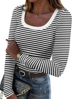 Zeagoo Women's Long Sleeve Scoop Neck Shirts Casual Slim Fit Rib Knit Tops Summer Fall Basic Business Work Tee