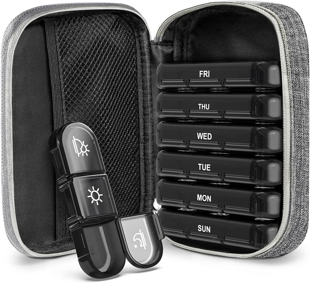 Pill Organiser 7 Day 3 Times, Travel Pill Dispenser, Weekly Pill Box Organisers, Store Medication, Vitamin, Fish Oil, Supplement,Grey