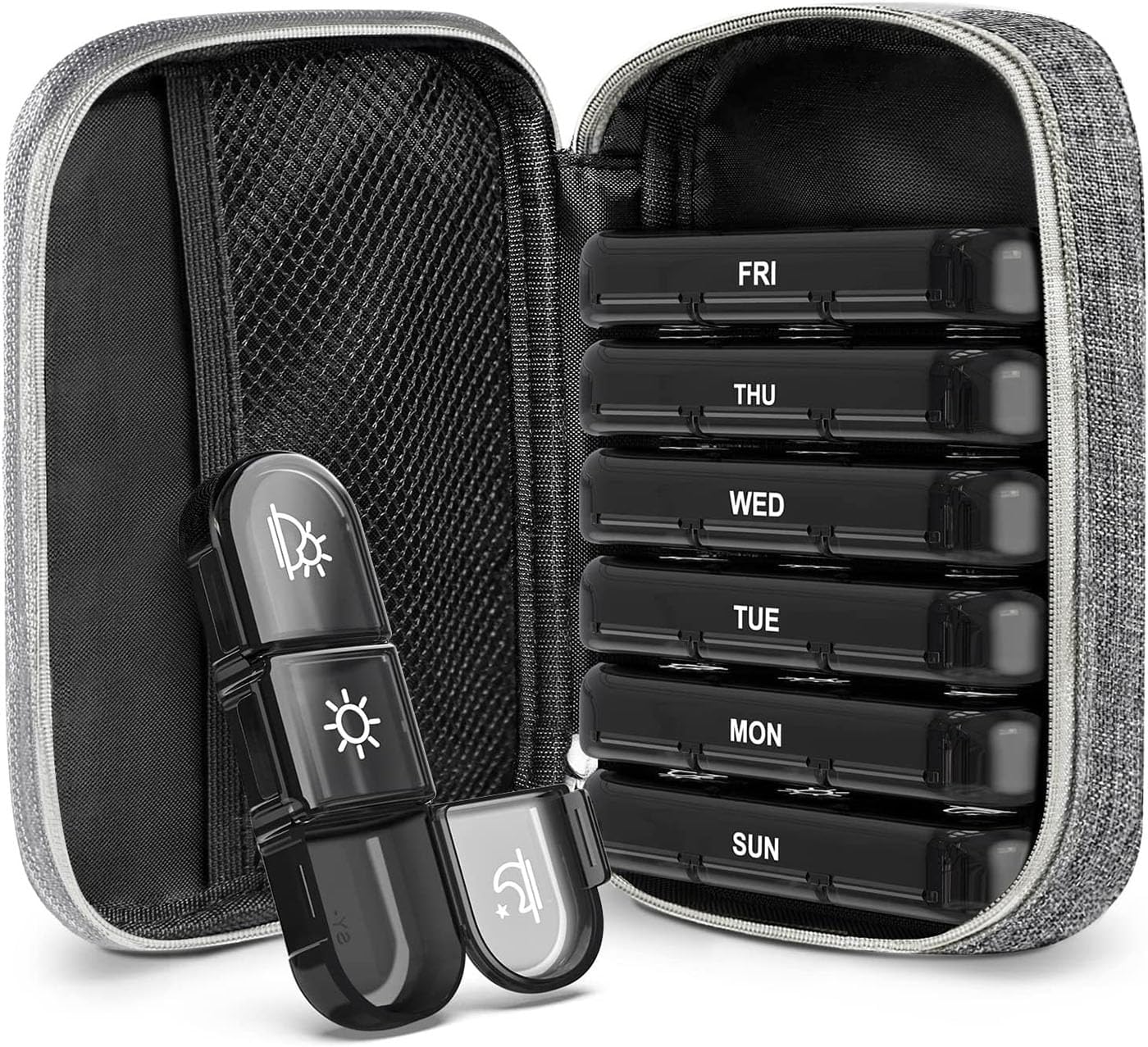 Pill Organiser 7 Day 3 Times, Travel Pill Dispenser, Weekly Pill Box Organisers, Store Medication, Vitamin, Fish Oil, Supplement,Grey