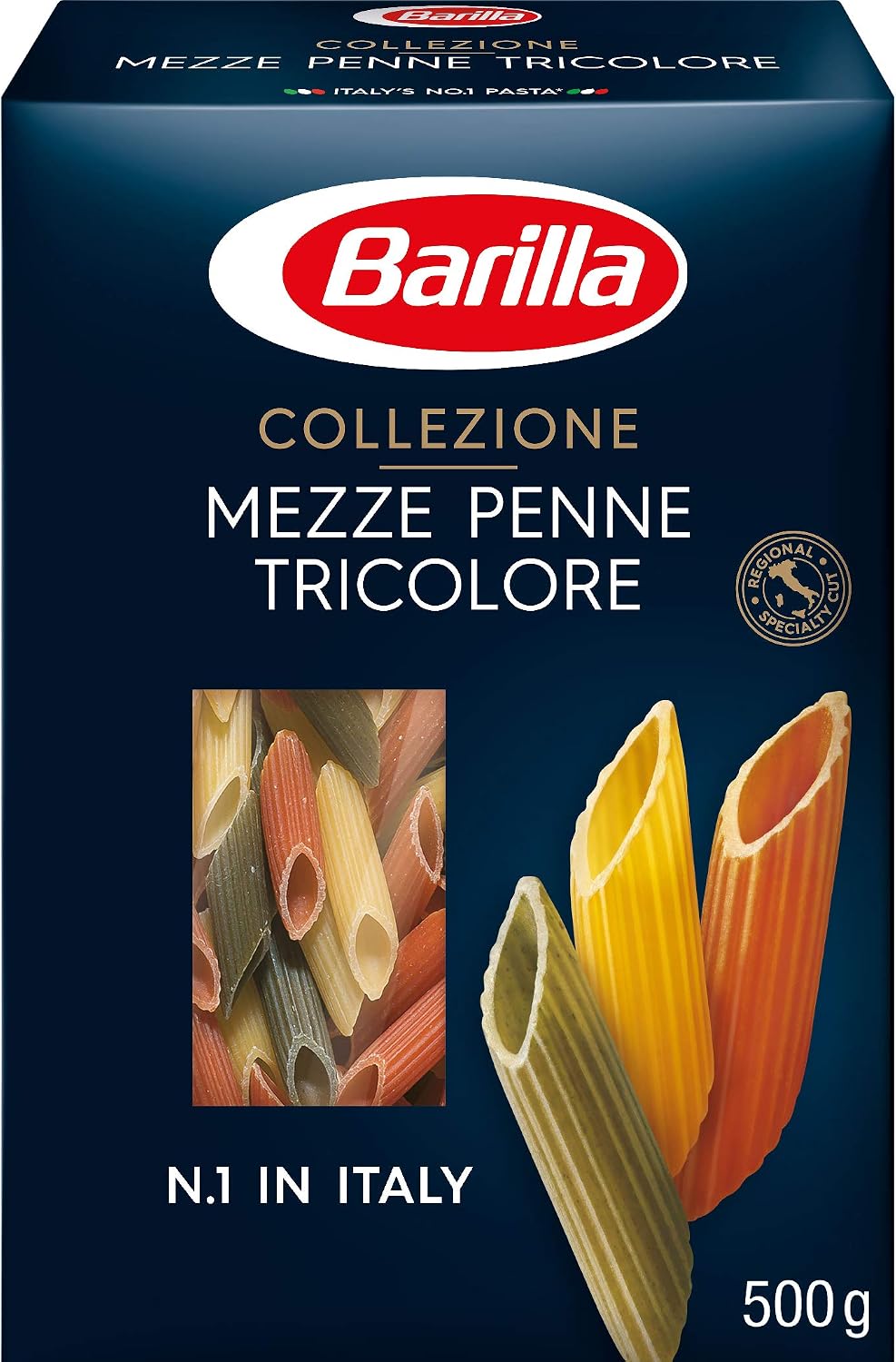 Barilla Pasta La Collezione, Mezze Penne Tricolore, 500g