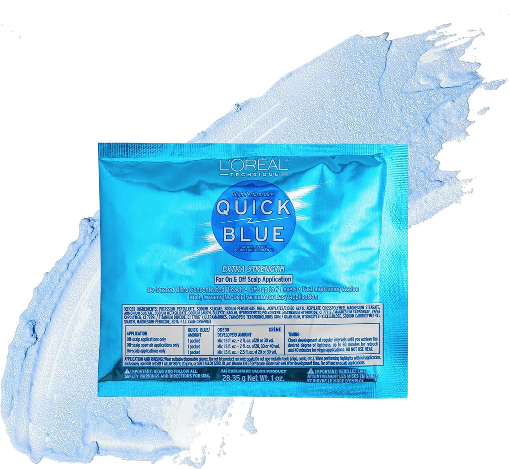 L'Oréal Technique Quick Blue High Performance Hair Lightener - Hair Bleaching Powder - No Drip Formula, Extra Strength Lightening Action Lifts Up To 7 Levels, Single Application
