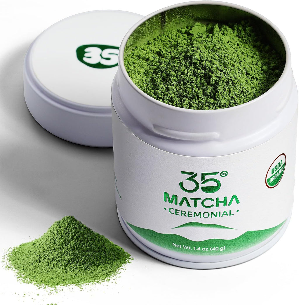 35°N MATCHA Organic Ceremonial Grade Matcha Powder, USDA Certified, 100% Pure Green Tea, First Harvest, No Additives, High in Antioxidants, L-Theanine & EGCG, Smooth Taste for Lattes & Baking, 1.4oz (40g)