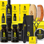 The Beard Club Premium Beard Kit for Men - Grooming & Care Kit - Cedar & Sandalwood Oil, Sandalwood Balm, Shampoo, Brush, Comb, Trimming Scissors, Straight Edge Razor - Gift Set