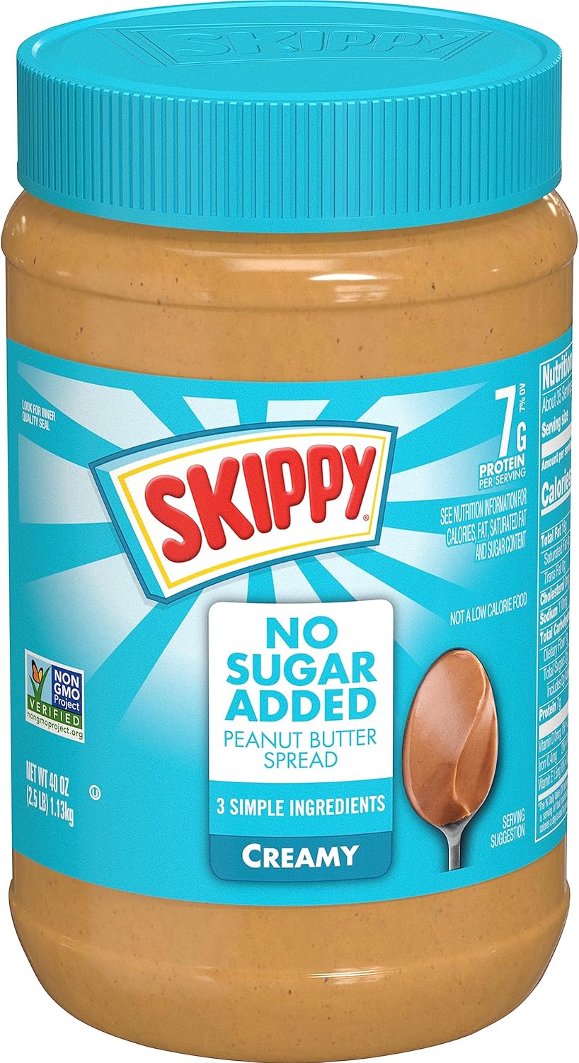 SKIPPY Creamy Peanut Butter Spread, No Sugar Added Peanut Butter, 7 g Protein Per Serving, 40 Oz Jar