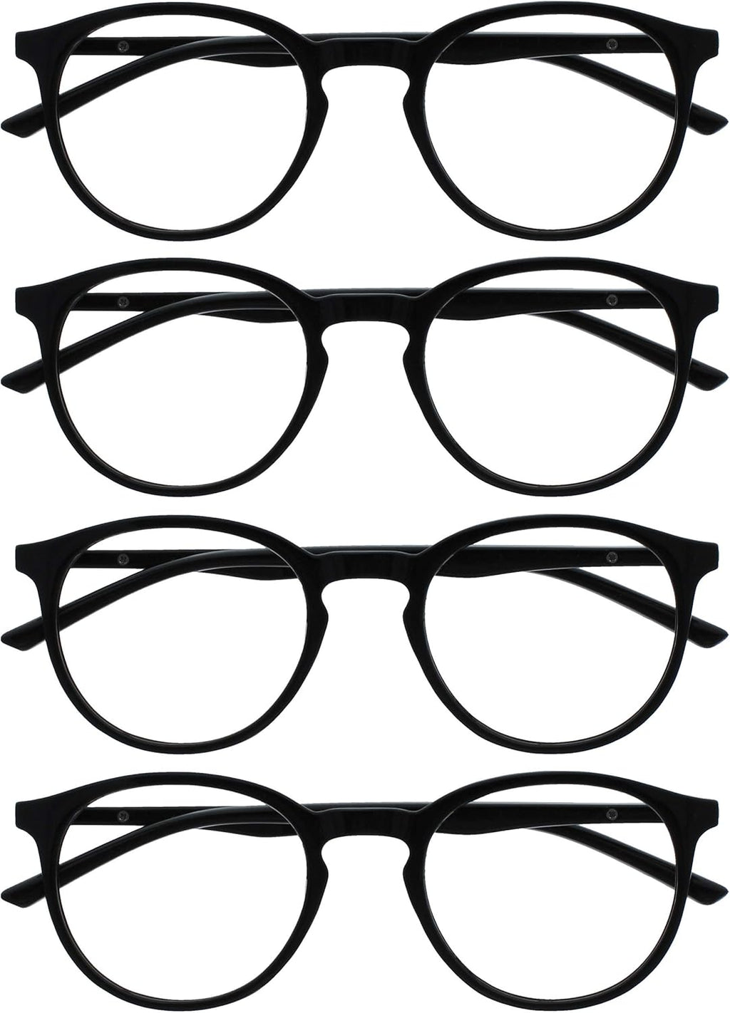 OPULIZE MET Reading Glasses for Women Men, Slim Round Frame with Spring Hinges and Scratch Resistant, Black +2 (Pack of 4)