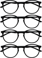OPULIZE MET Reading Glasses for Women Men, Slim Round Frame with Spring Hinges and Scratch Resistant, Black +2 (Pack of 4)