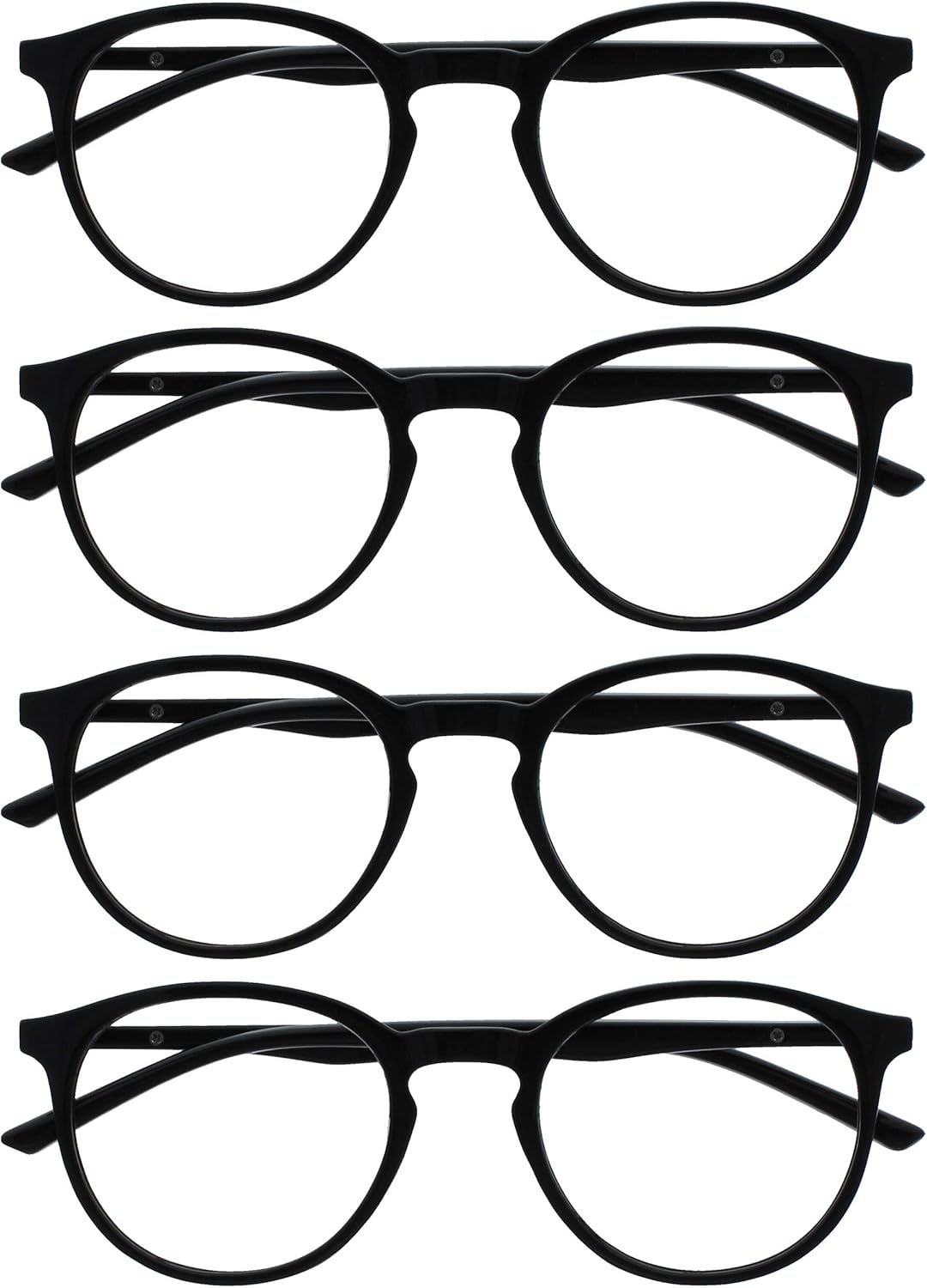 OPULIZE MET Reading Glasses for Women Men, Slim Round Frame with Spring Hinges and Scratch Resistant, Black +2 (Pack of 4)