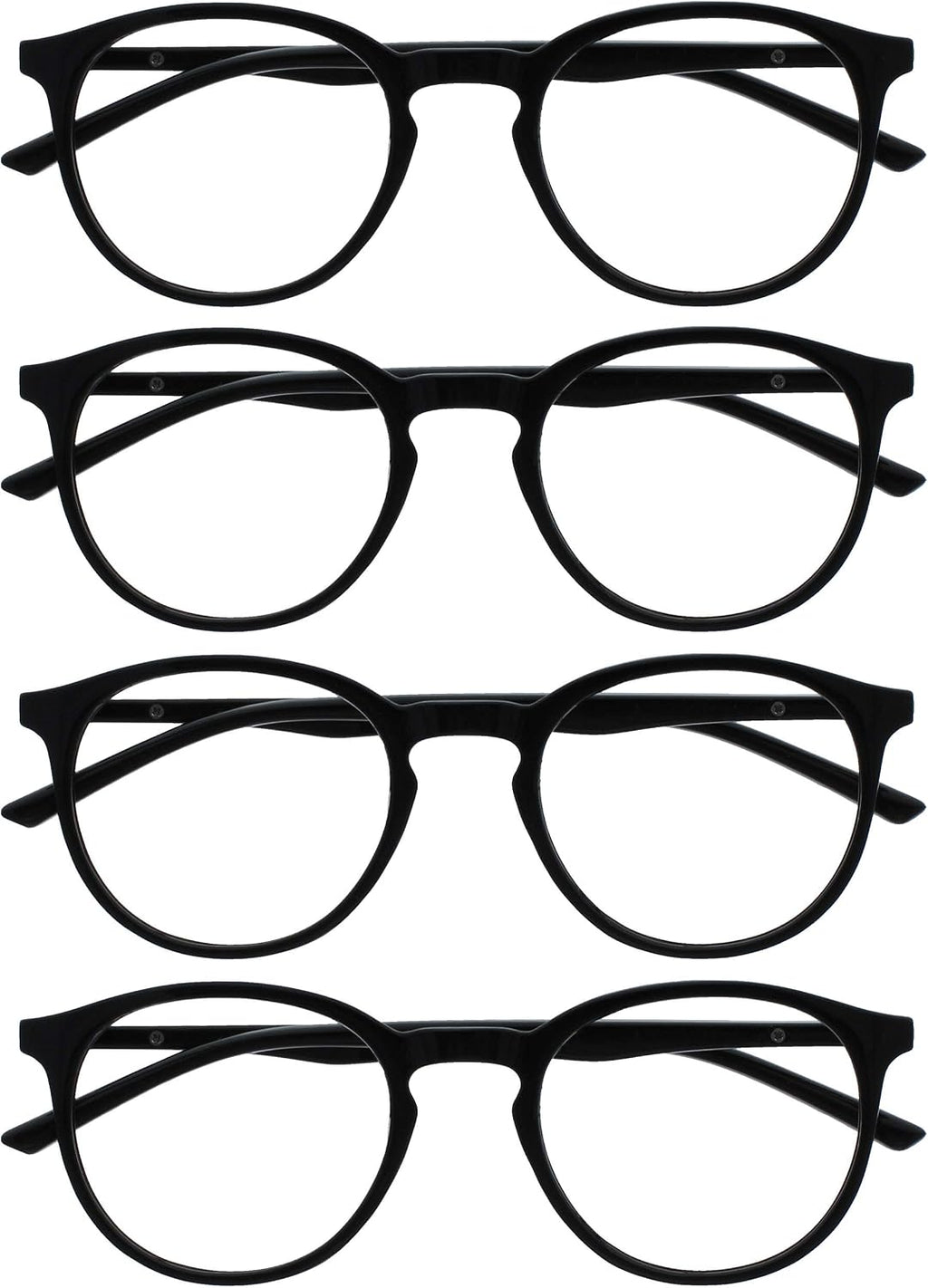 OPULIZE MET Reading Glasses for Women Men, Slim Round Frame with Spring Hinges and Scratch Resistant, Black +3 (Pack of 4)