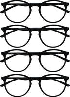 OPULIZE MET Reading Glasses for Women Men, Slim Round Frame with Spring Hinges and Scratch Resistant, Black +3 (Pack of 4)