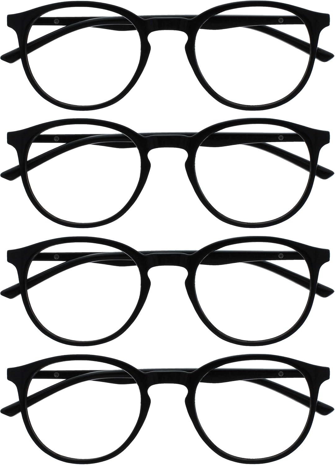 OPULIZE MET Reading Glasses for Women Men, Slim Round Frame with Spring Hinges and Scratch Resistant, Black +3 (Pack of 4)