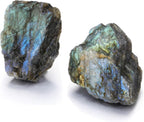 Jovivi 2pcs Raw Labradorite Crystals,Large 1.6-2.2" Healing Crystals Natural Rough Stones Crystal for Tumbling, Cabbing, Home Decoration, Polishing, Wicca & Reiki