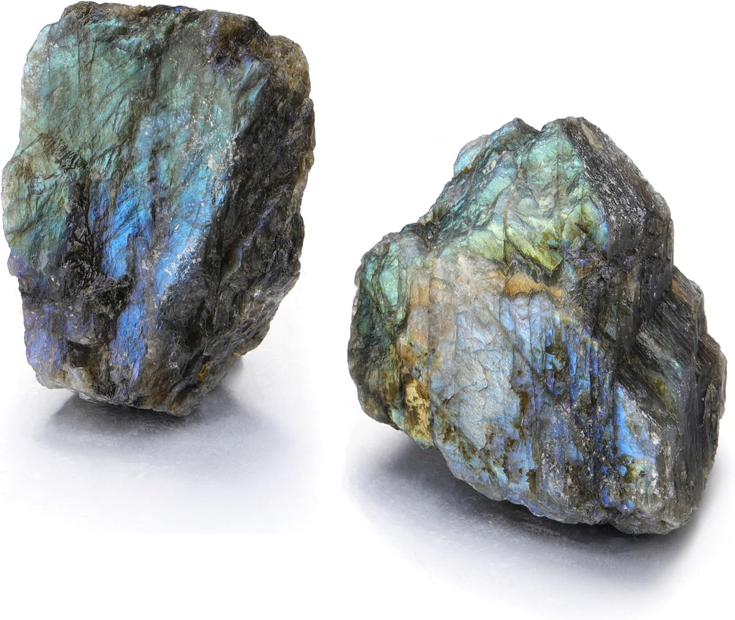 Jovivi 2pcs Raw Labradorite Crystals,Large 1.6-2.2" Healing Crystals Natural Rough Stones Crystal for Tumbling, Cabbing, Home Decoration, Polishing, Wicca & Reiki