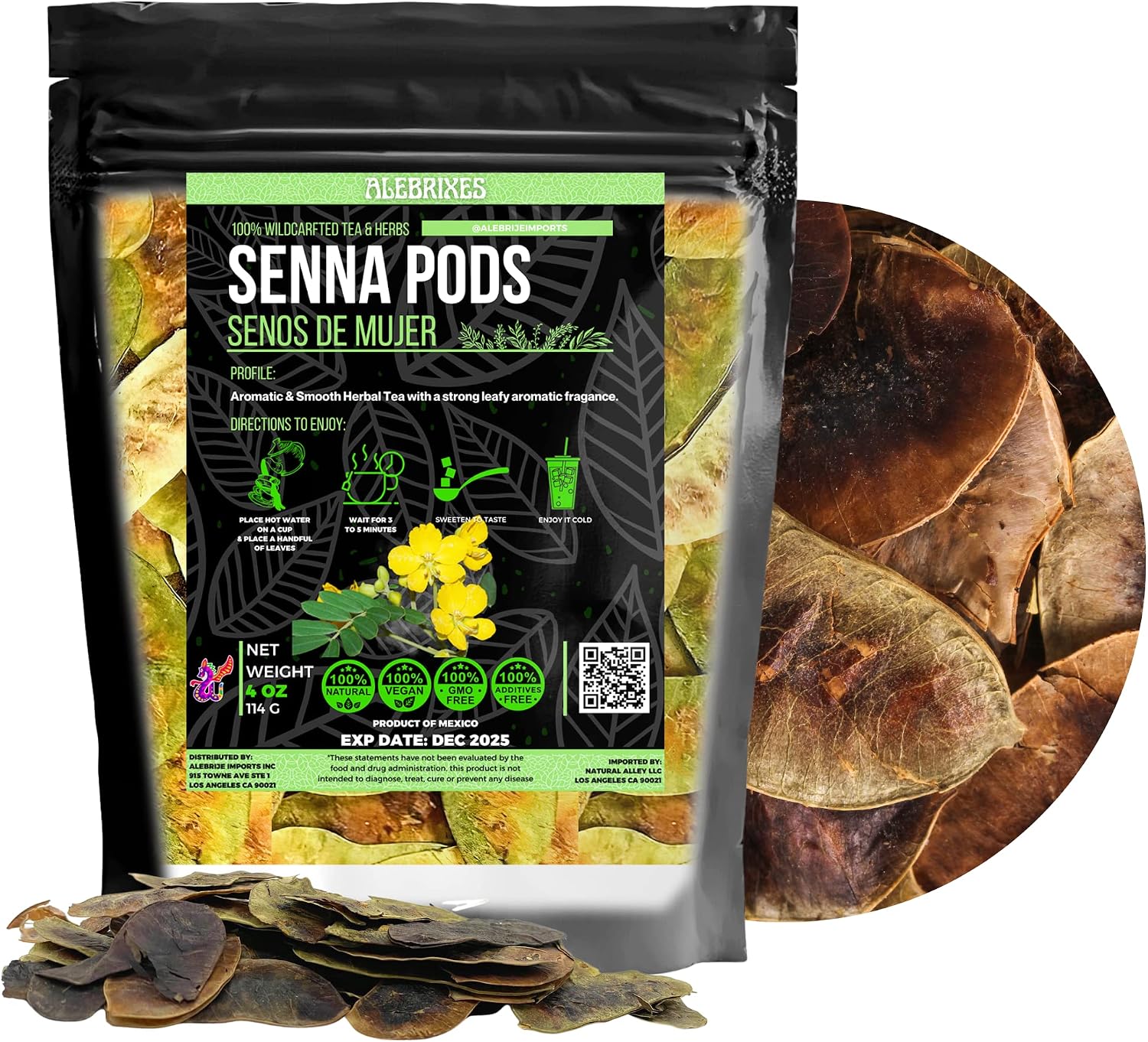 Alebrixes | Senna Pods Herbal Tea (4oz)| Premium Quality Whole Senna Pods Tea | Te Senos de Mujer Vainas Hoja Sen | Wildcrafted.