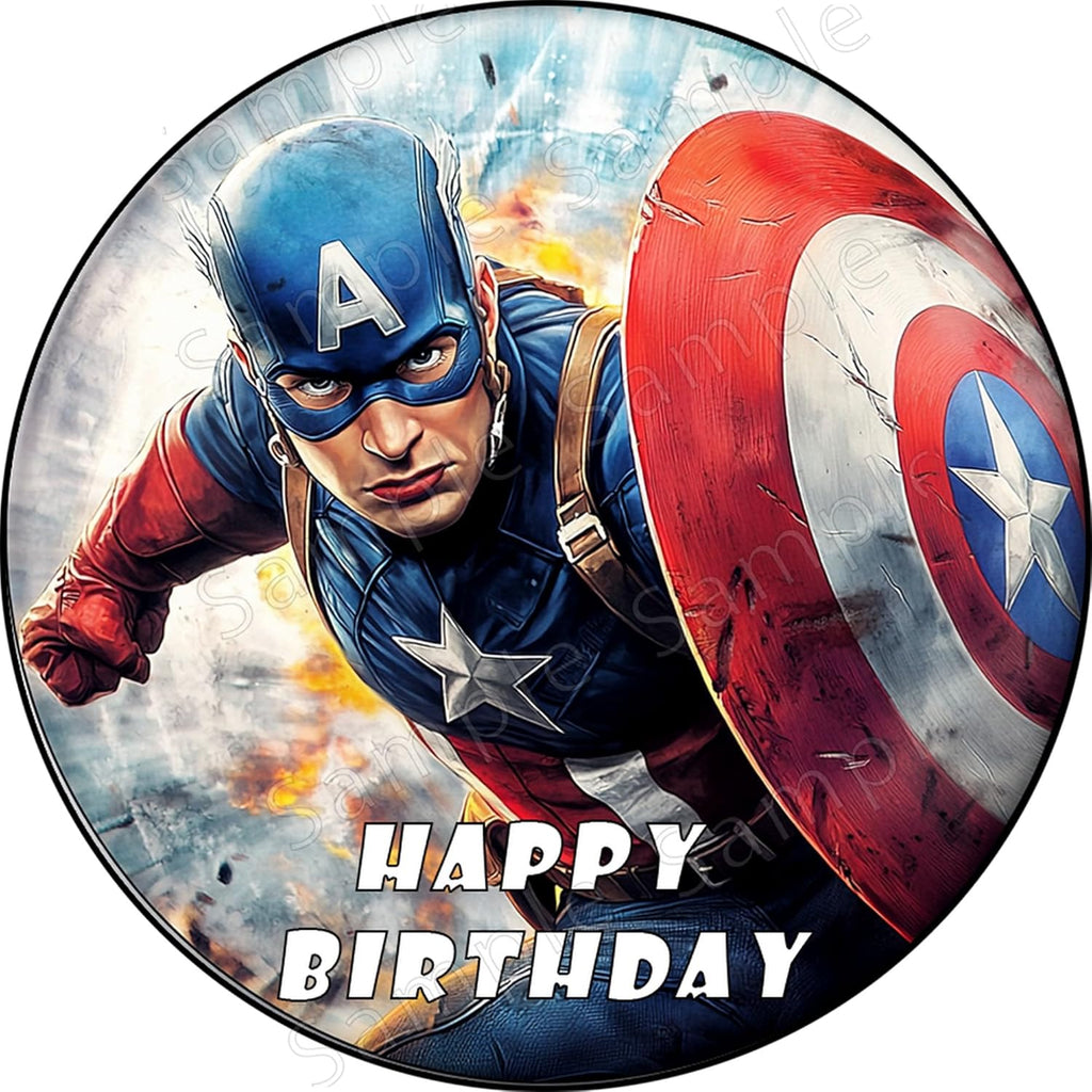 7.5x Inch Edible Cake Toppers –Super Soldier America Themed Birthday Party Collection of Edible Cake Decorations