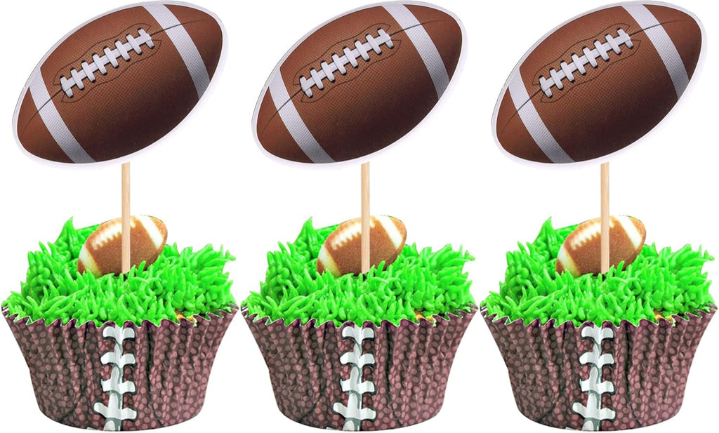 36 PCS American Football Cupcake Toppers Rugby Ball Cupcake Picks Sports Ball Theme Cake Decorations for Super Bowl Sports Theme Baby Shower Kids Boys Girls Birthday Party Supplies