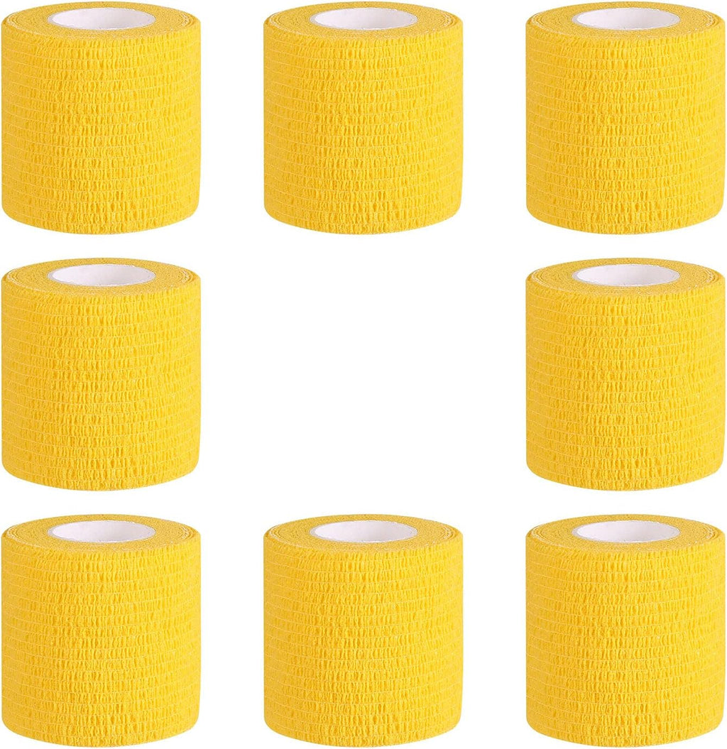 Bandage Wrap 8 Pack 2”x 5 Yards Self Adhesive Bandage Wrap Breathable Cohesive Bandage Wrap Rolls Athletic Elastic Self Adherent Wrap for Sports Injury,Wrist, Knee, Ankle Sprains and Swelling(Yellow)
