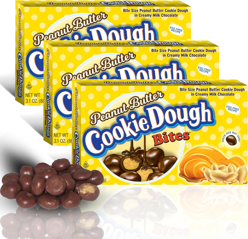 Cookie Dough Bites Peanut Butter Flavored Candy | 3.1 oz (Pack of 3) | The Original Edible Cookie Dough | Movie Theater Candy