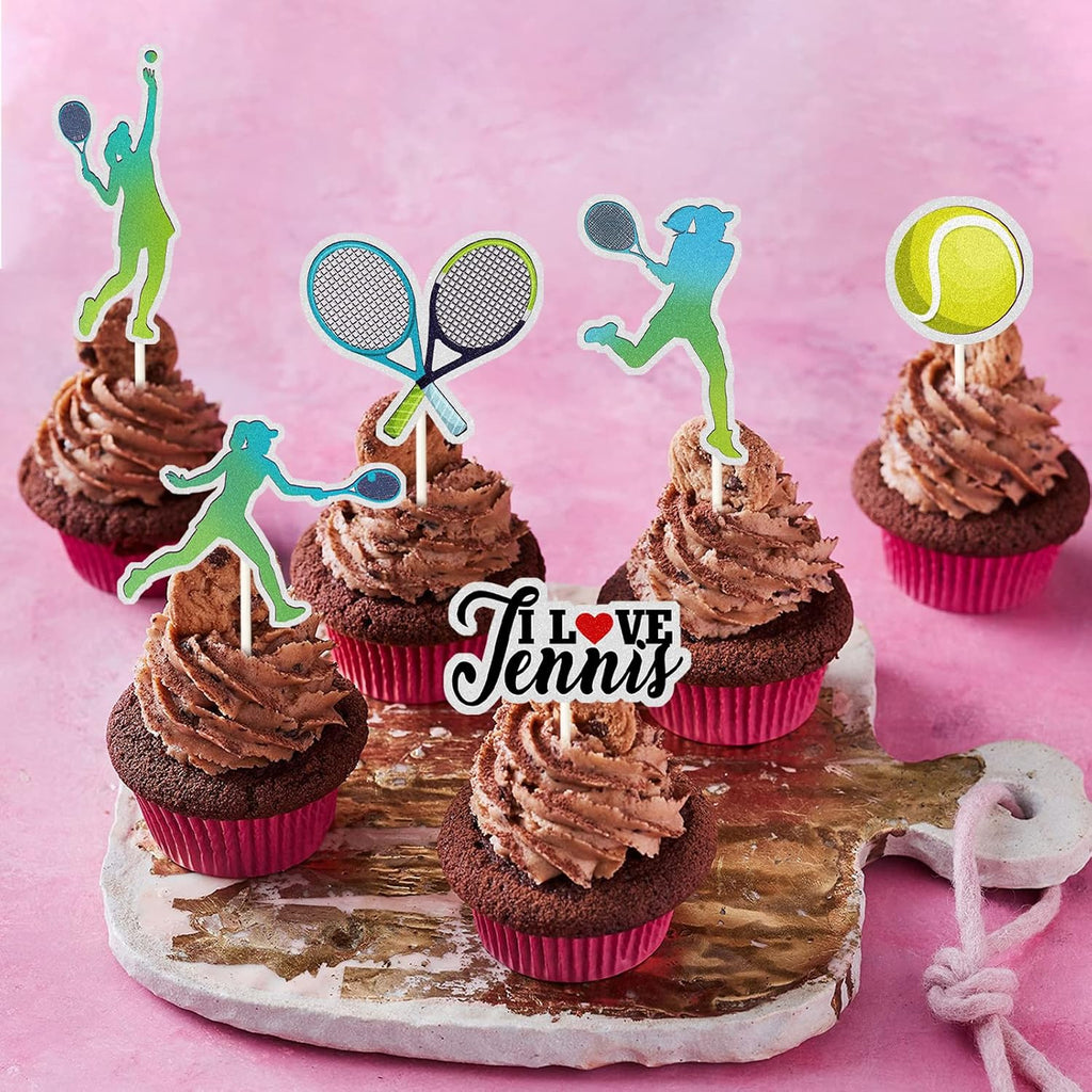 Femade Tennis Collection Cupcake Toppers,Trophy,Tennis,I Love Tennis Sign, Funny Kit Ball games Cupcake Toppers, Sport Theme Party Supplies.18 Pcs