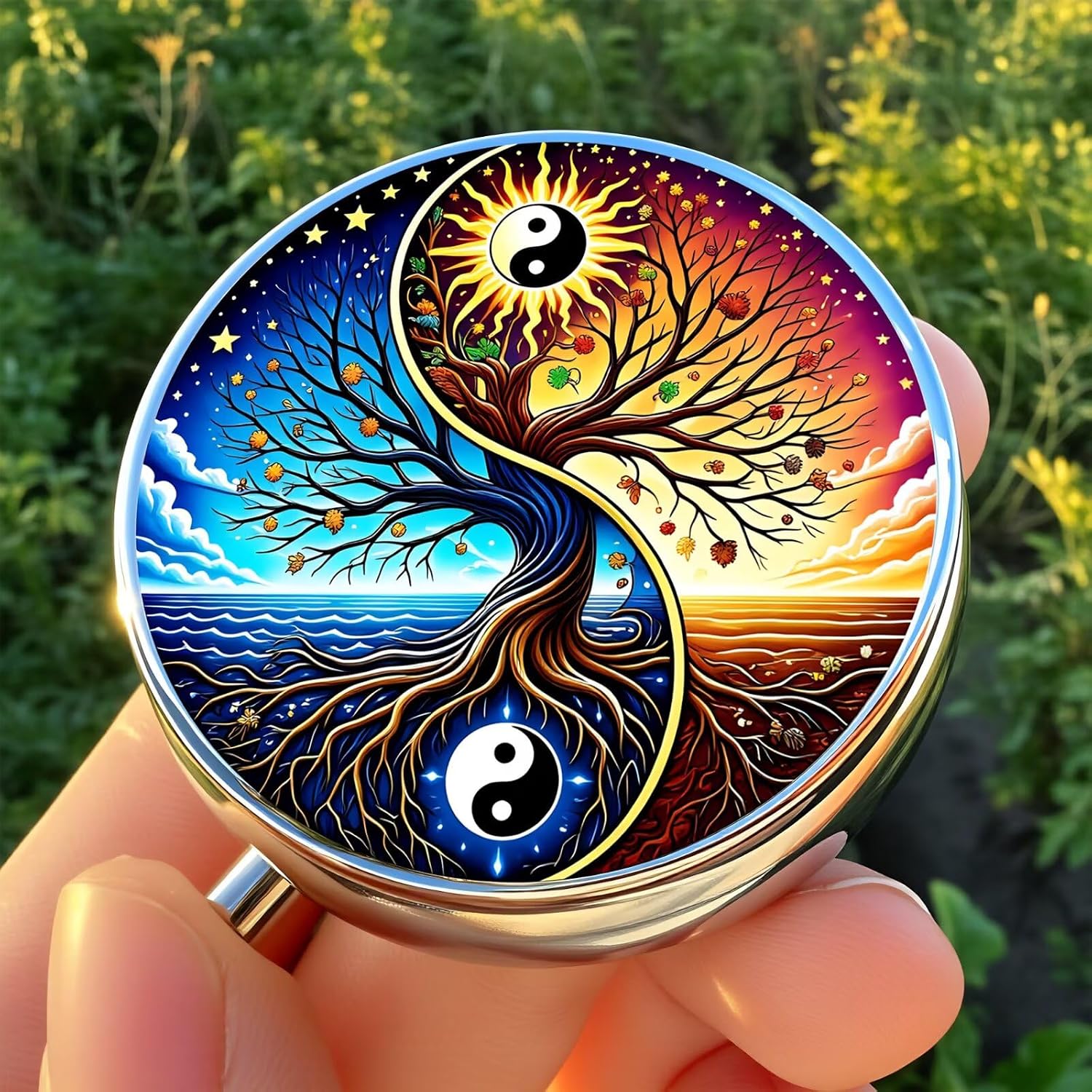 Stylish Tree of Life-Themed Pill Box with 3 Compartments – Compact and Durable Organizer for Supplements and Medication
