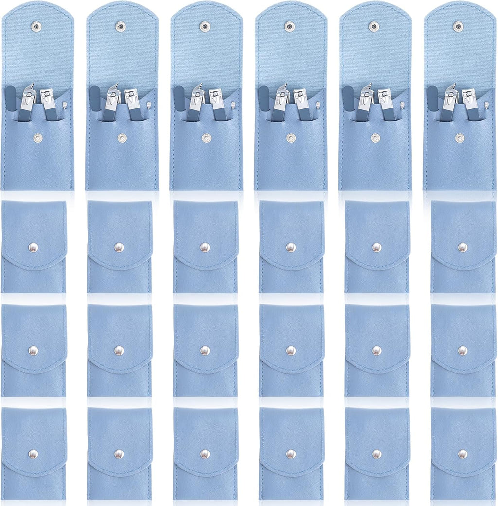 24 Sets Manicure Set Bulk, 4 in 1 Stainless Steel Fingernail Clippers Kit Nail Cutter Trimmers with Travel Case, Professional Pedicure Tools for Personal Care, Gifts, Travel and Home Use, Blue