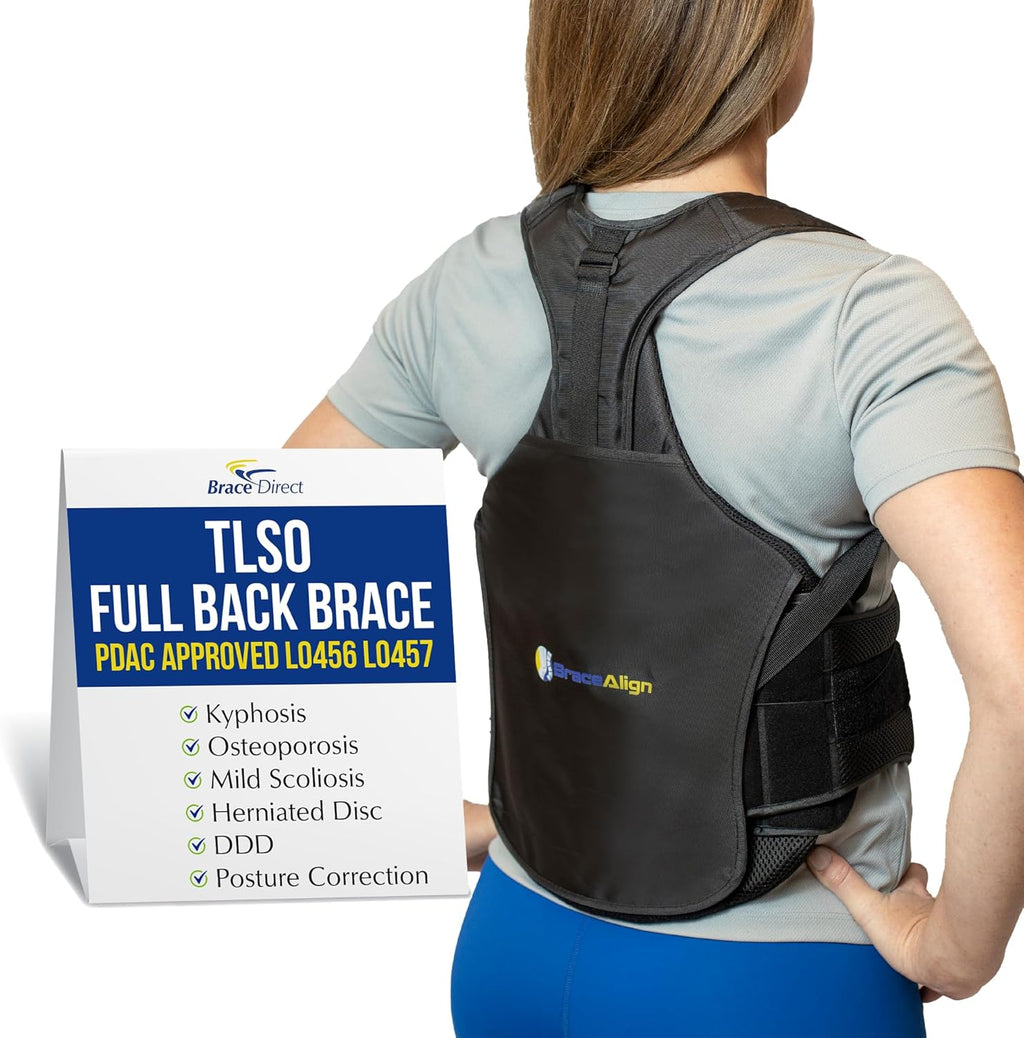 TLSO Full Back Brace for Kyphosis, Compression Fractures, Post Op Recovery, Scoliosis, DDD, Herniated Discs – Adjustable Thoracic Lumbar Spine Support – L0456 L0457 (Waist 23-50")