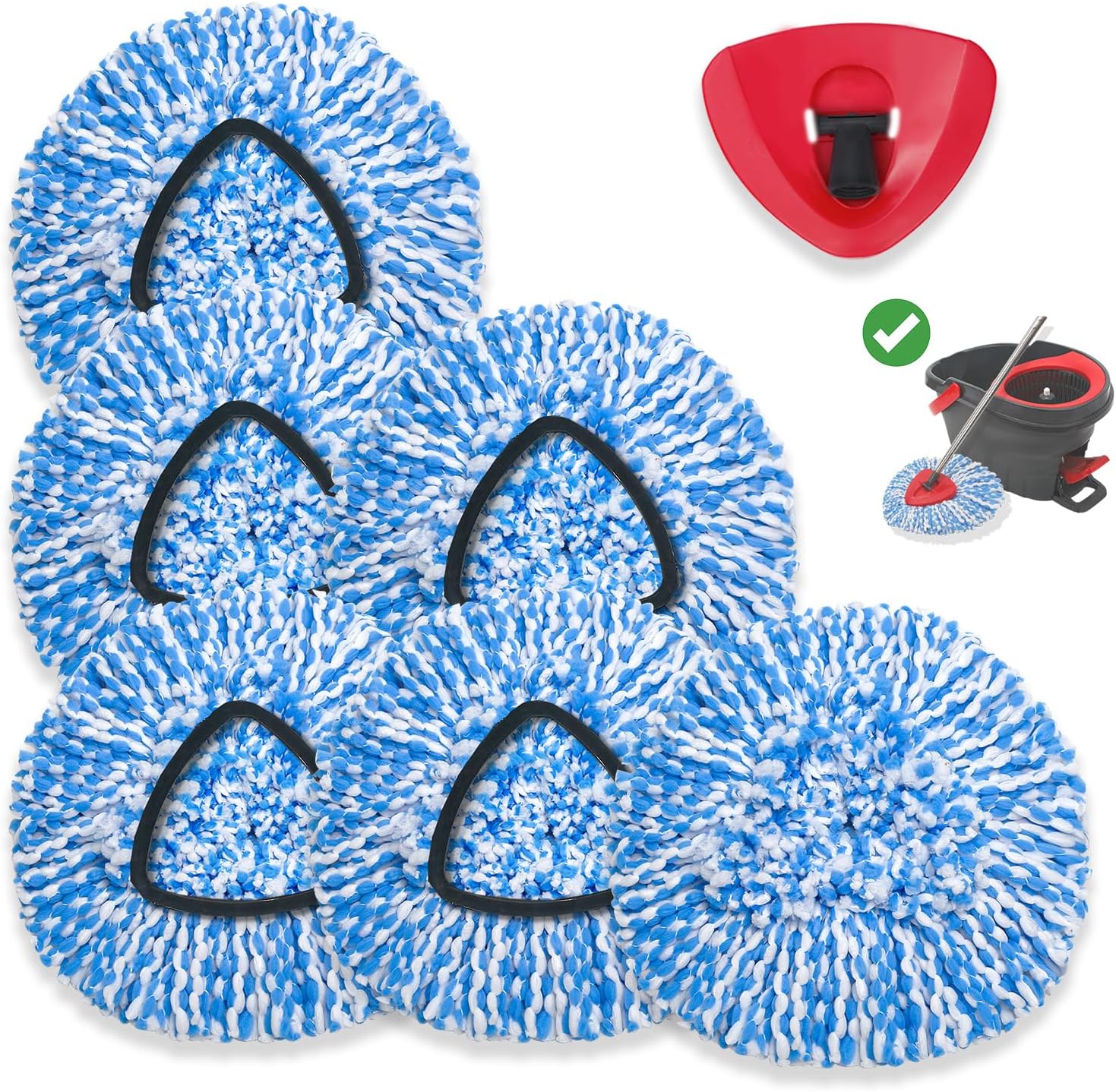 6+1 Pack Spin Mop Replacement Head Compatible with O Ceda EasyWring 1-Tank System, Dry Wet Used, Microfiber Mop Refills for 5.9in Core with Base (Blue)