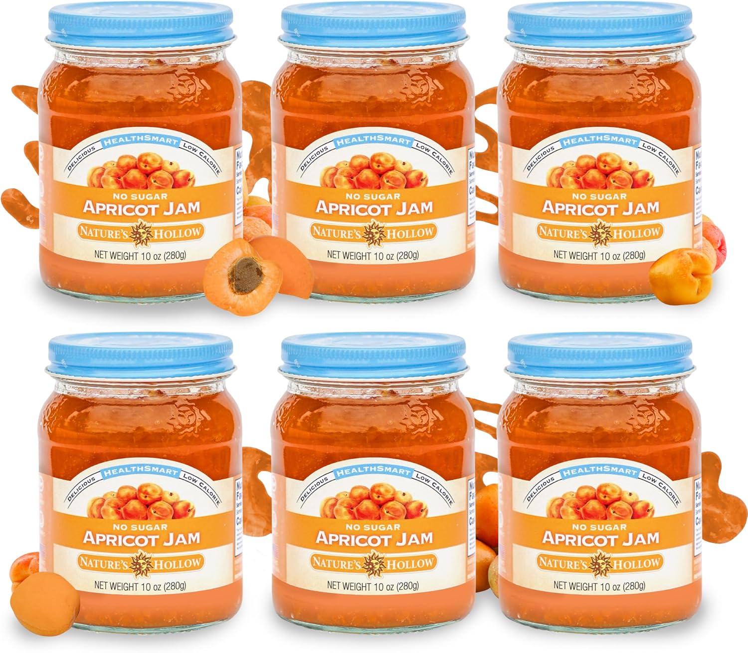 Nature's Hollow Apricot Jam: Sugar Free Jam and Preserves, Low Cal, Non GMO, Keto Jam, Vegan, Gluten Free, and Diabetic Friendly - Sugar Free Jelly - 10oz Pack of 6
