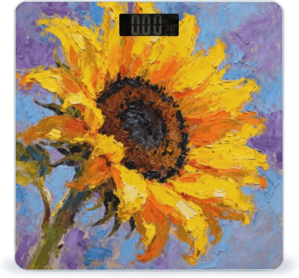 Yellow Sunflower Body Weight Scale Accurate Stable Digital Bathroom Scale Safe Anti-Slip Home Scale with LCD Display, Anti-Slip Base & Safe Rounded Edge Design for Home Use