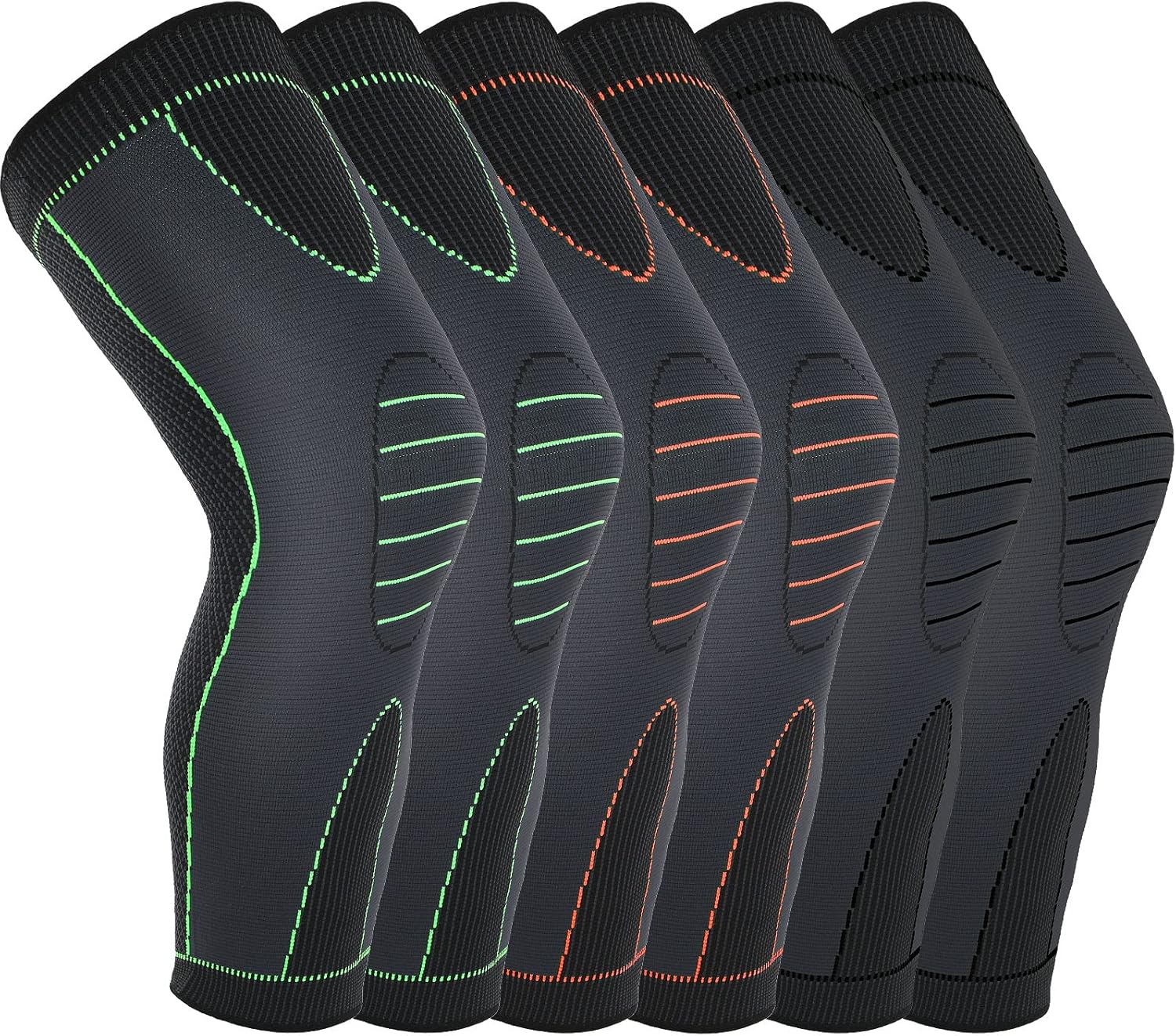 6 Pcs Long Compression Full Leg Sleeves Full Compression Knee Sleeves Braces Support for Men Women Arthritis Joint Pain Relief Reduce Varicose Veins and Swelling Cycling Sport