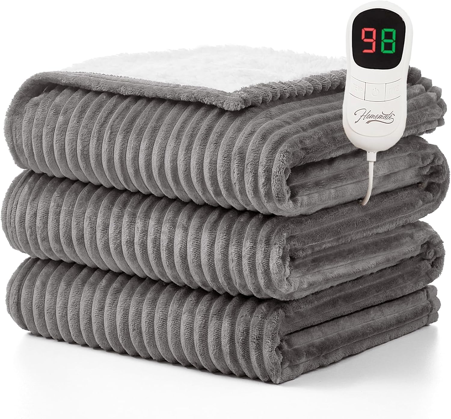 Homemate Heated Blanket Electric Throw - 50"x60" Heating Blanket Throw 1/2/4/6/8 Hours Auto-Off 10 Heat Levels Over-Heat Protection Soft Flannel Sherpa Heater ETL Certification
