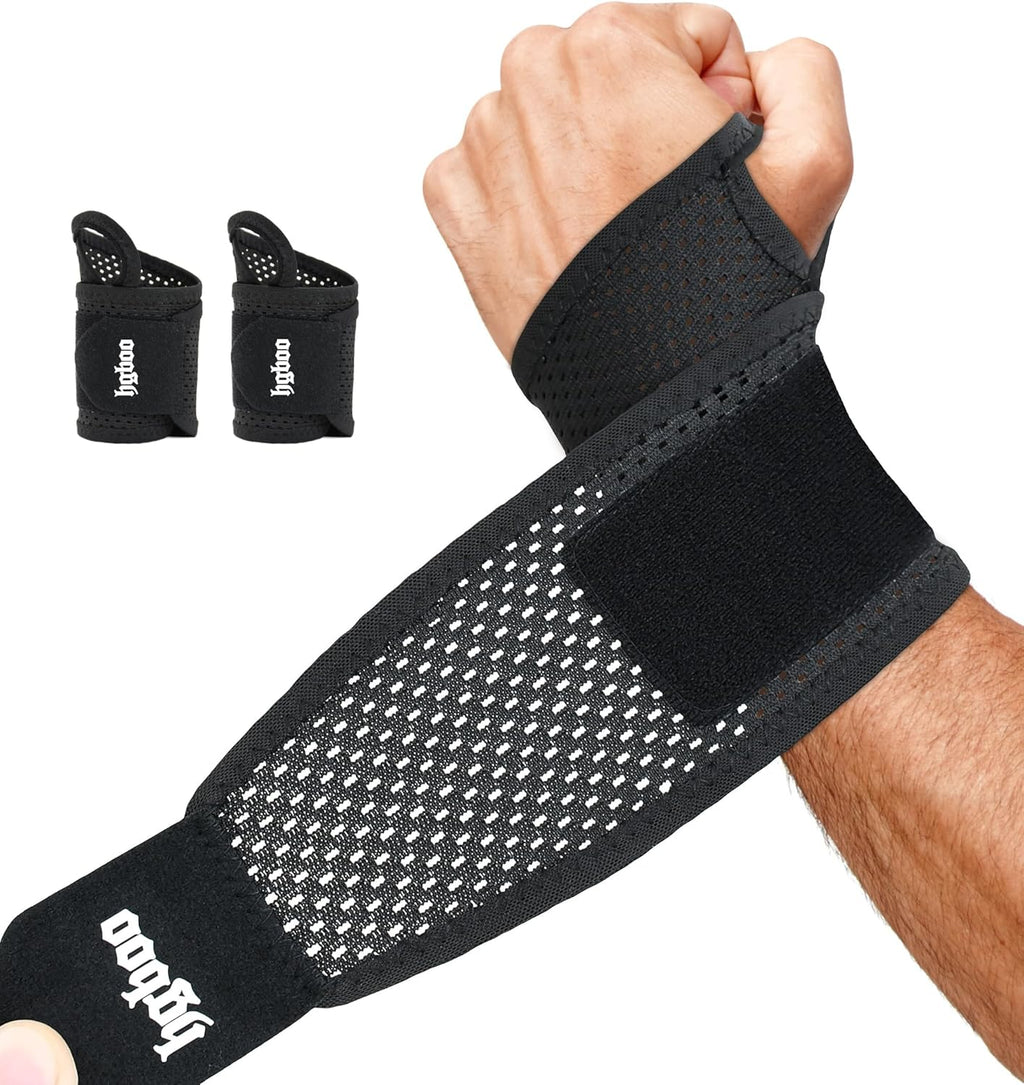 2-Pack Ultra-Thin Wrist Braces, Breathable Comfort Mesh Fabric Support for Pain Relief - Ideal for Carpal Tunnel, Tendonitis, Sports, Fitness and Daily Use - Adjustable Wrist Support (Black)