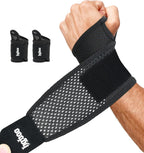 2-Pack Ultra-Thin Wrist Braces, Breathable Comfort Mesh Fabric Support for Pain Relief - Ideal for Carpal Tunnel, Tendonitis, Sports, Fitness and Daily Use - Adjustable Wrist Support (Black)