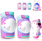 Knee Pads for Kids - ZOOBLISS Toddler Knee and Elbow Pads Set Wrist Guards for Skating Girls Aged 3-12, Kids Protective Gear for Roller Skates Skateboard Bike Scooter, Included Drawstring Bag(Rainbow)