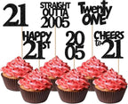 Rsstarxi 24 Pack 21st Birthday Cupcake Topper Straight Outta 2005 Cupcake Picks Twenty one Cheers to 21 Years Old Cupcake Topper for 21st Birthday Decorations Supplies Black