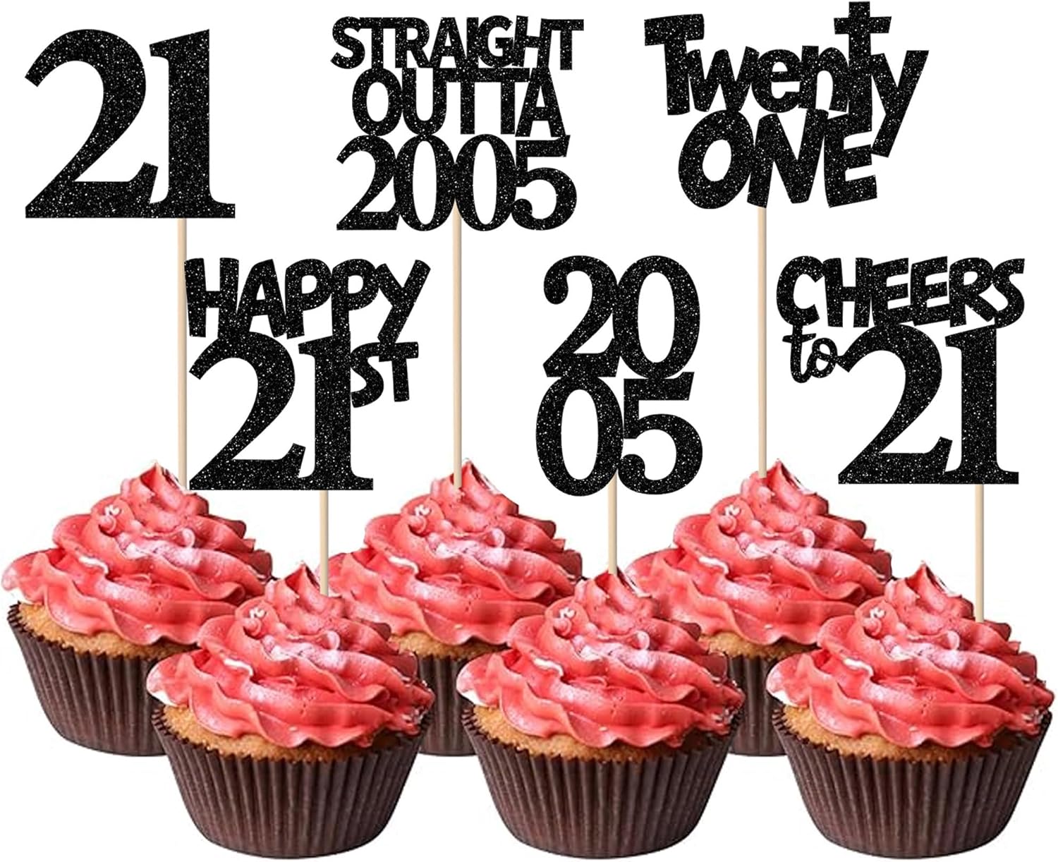 Rsstarxi 24 Pack 21st Birthday Cupcake Topper Straight Outta 2005 Cupcake Picks Twenty one Cheers to 21 Years Old Cupcake Topper for 21st Birthday Decorations Supplies Black