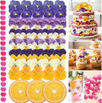 63 Pcs Edible Flowers Cake Decorations – Dried Edible Flowers for Cocktails, Drinks, Cupcake Topper & Cake Decorating, Food Grade Pressed Flowers Mix with Pansy, Heart Rose Petals & Orange