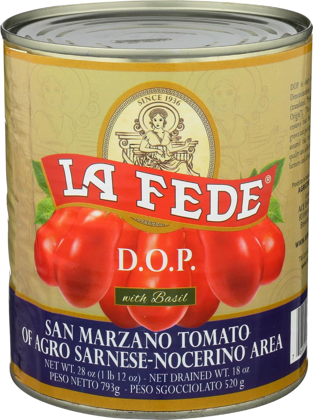 LA FEDE San Marzano Canned Whole Peeled Tomatoes DOP, 28 OZ