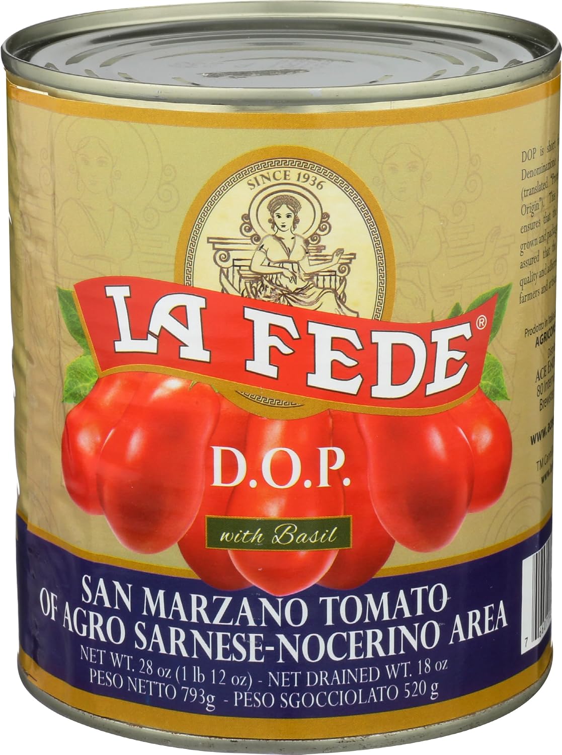 LA FEDE San Marzano Canned Whole Peeled Tomatoes DOP, 28 OZ