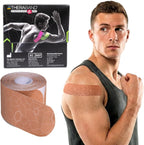 THERABAND Kinesiology Tape, Waterproof Physio Tape for Muscle & Joint Support, Standard Roll with XactStretch Application Indicators, 2" X 10" Strips, 20 Precut Strips, Beige/Beige