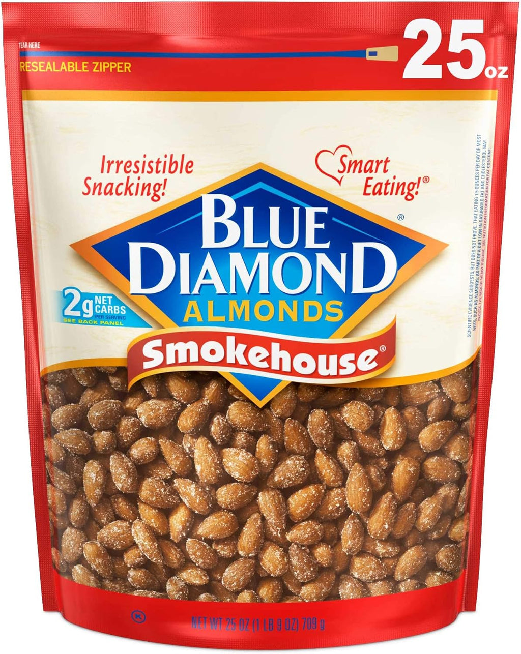 Blue Diamond Almonds, Smokehouse Flavored Snack Nuts, Plant-Based Protein and Fiber Snacks, Gluten Free Iconic Flavor Salty Nuts, Great for Events, Holidays, Parties, 25 Oz Resealable Bag (Pack of 1)