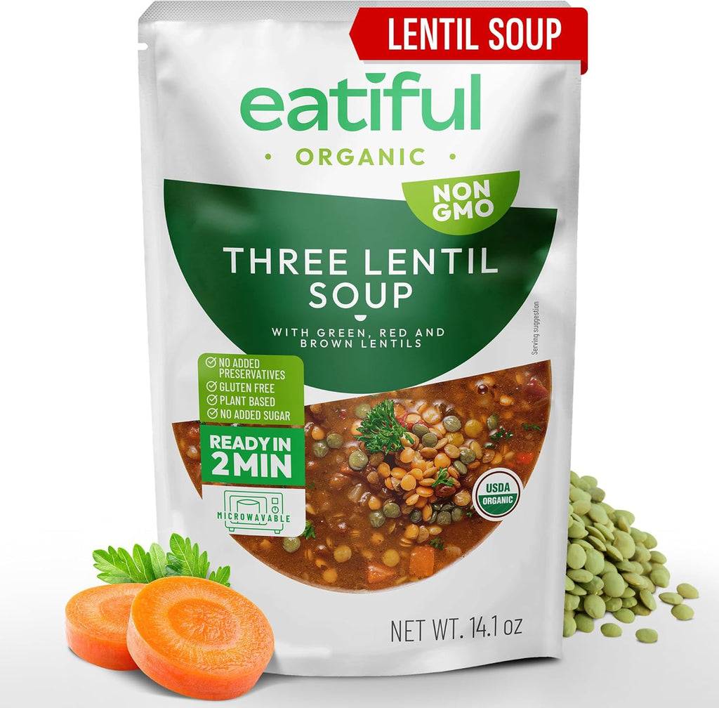 EATIFUL Lentil Soup, Made With Organic Vegetables, Lentil Soup With Green, Red And Brown Lentils, No Added Preservatives And Sugar, Gluten Free, NON GMO, 14.1 Ounce (Pack of 1)