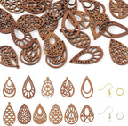 Elecrelive DIY Dangle Earrings Kits 11 Pairs Teardrop Walnut Wood Pendants Natural Wood Earring Blanks with Hooks for DIY Craft Jewelry Making