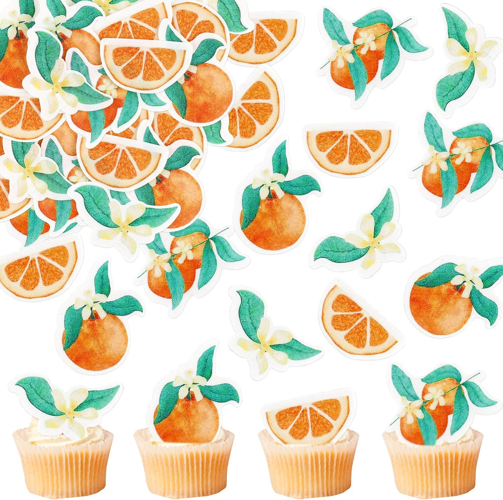 40Pcs Edible Little Cuties Cupcake Toppers Orange Fruit Cupcake Picks Clementines Drink Topper for Orange Cuties Baby Shower Boys Girls Fruit Birthday Party Cake Cupcake Decorations