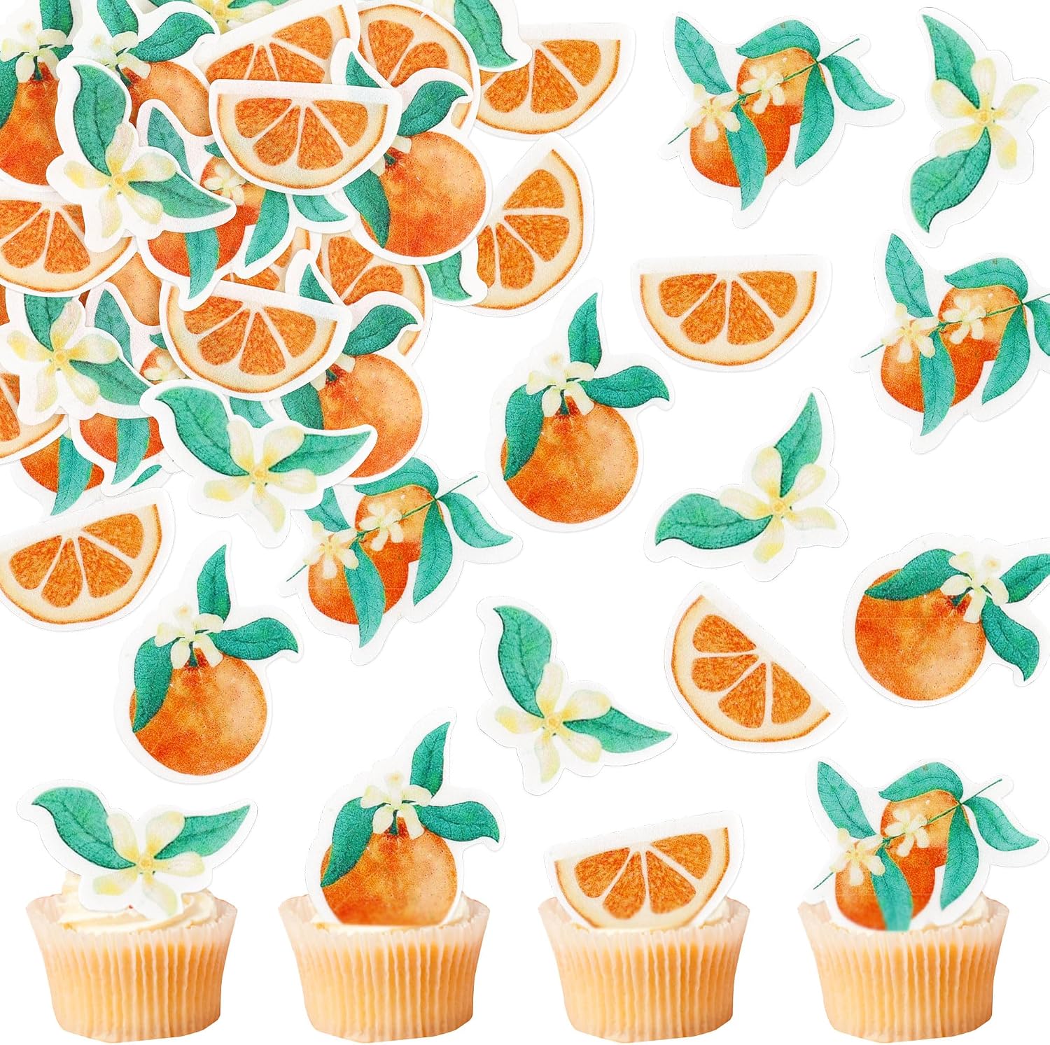 40Pcs Edible Little Cuties Cupcake Toppers Orange Fruit Cupcake Picks Clementines Drink Topper for Orange Cuties Baby Shower Boys Girls Fruit Birthday Party Cake Cupcake Decorations