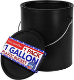 1 Gallon Plastic Paint Bucket (Black) - Triple Lock Airtight Seal - Minimizes Skimming - Rust Proof - Odor & Chemical Resistant - 128 Fl Oz All-Plastic Paint Can with Metal Handle - Stock Your Home