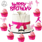 Sursurprise Karate Birthday Decorations, 25Pcs Happy Birthday Cake Topper Karate Cupcake Toppers for Girls Taekwondo Martial Arts Party Supplies