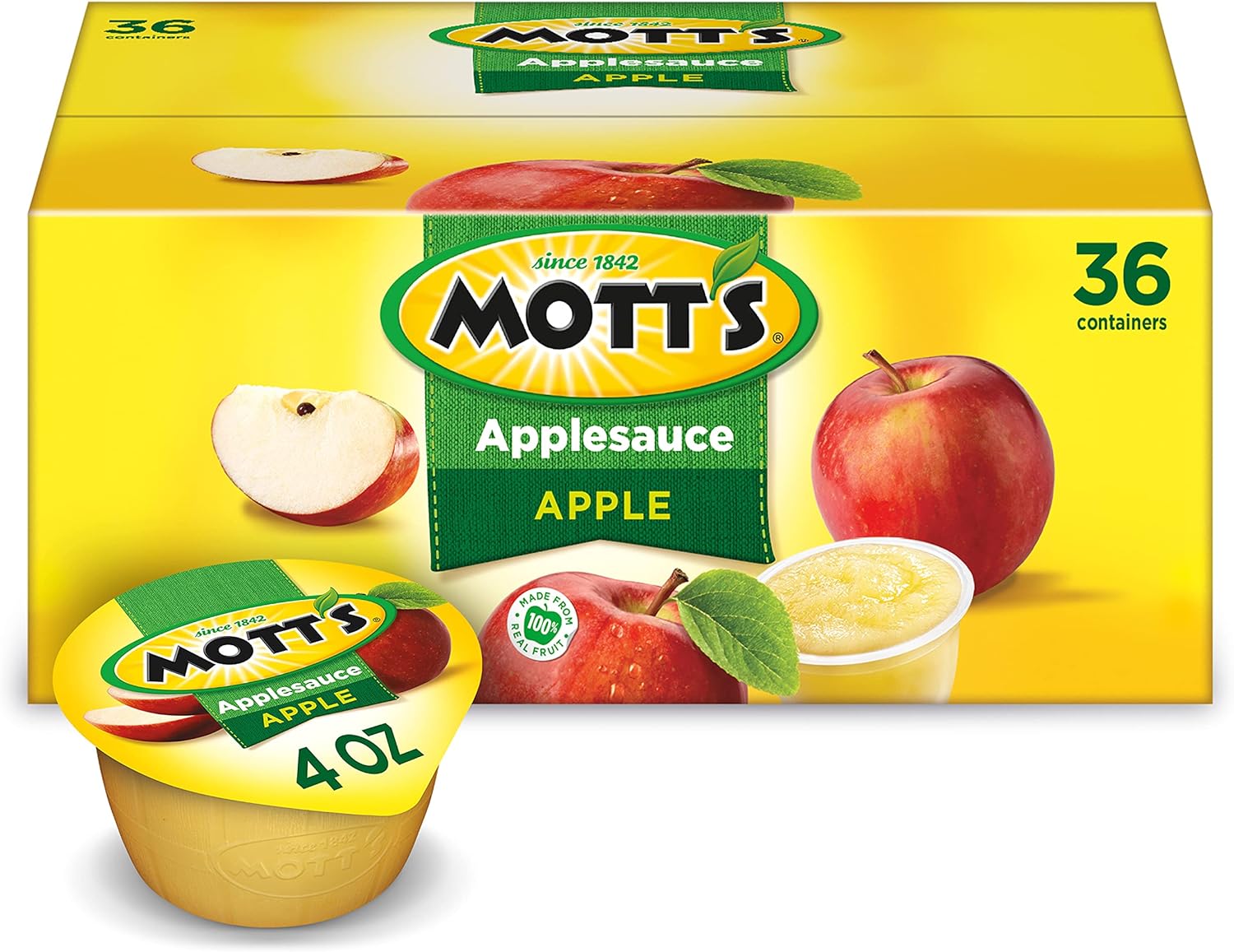 Mott's Applesauce, 4 Oz Cups, 36 Count, No Artificial Flavors, Good Source of Vitamin C, Nutritious Option for The Whole Family