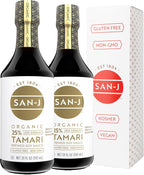 San-J - Organic Gluten Free Tamari Soy Sauce with 25% Less Sodium - Specially Brewed - Made with 100% Whole Soy - 20 oz. Bottles - 2 Pack
