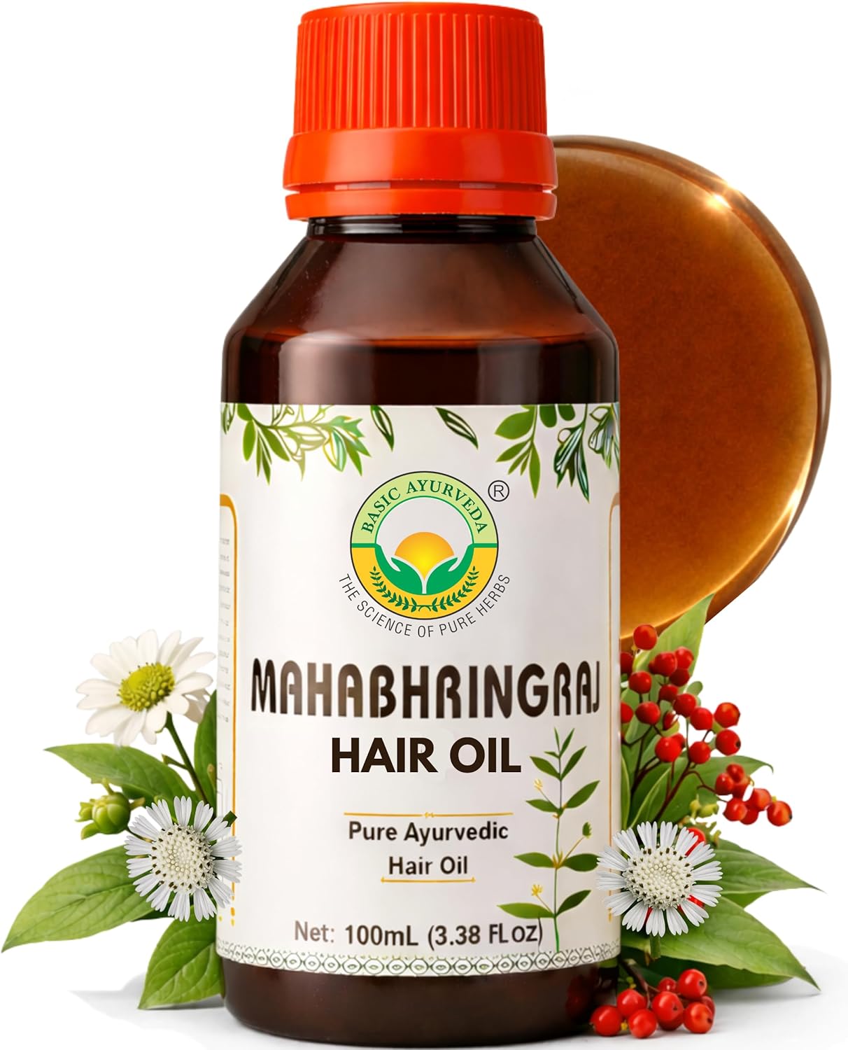 BASIC AYURVEDA Bhringraj Oil for Hair Growth | 3.38 Fl Oz (100ml) | Strengthens Roots & Reduces Hair Loss | Natural Ayurvedic Herbal Oil for Dandruff Control & Scalp Nourishment